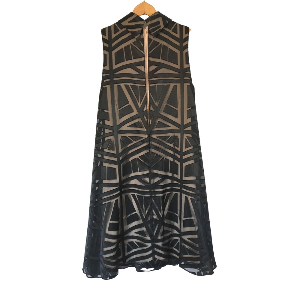 Vince Camuto Black‎ Geometric Burnout Overlay Sheer Mock Neck Cocktail Dress 10 - Picture 3 of 11